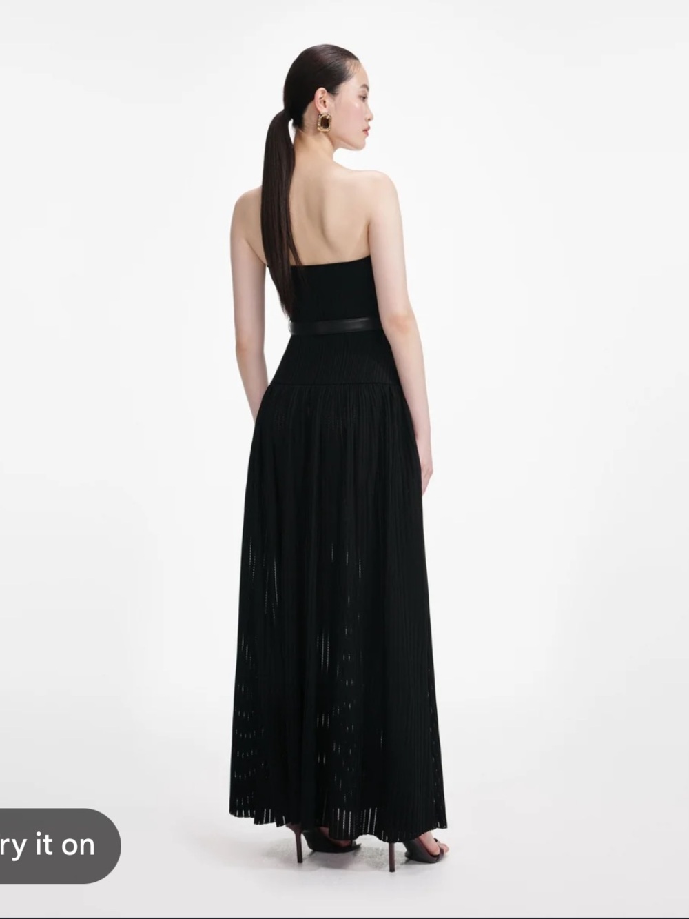 Self-Portrait Black Bandeau Knit Strapless Maxi Dress Gold Buttons Size S - Picture 5 of 16